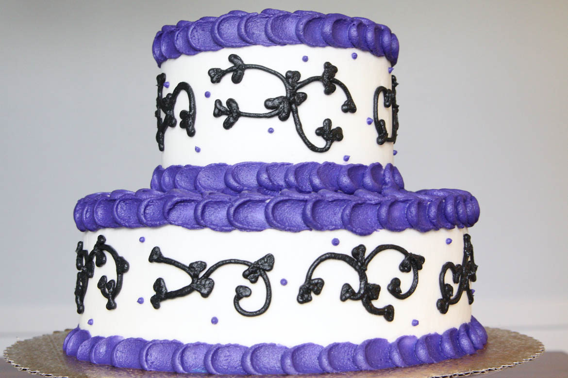 Black Scroll & Purple Petal Cake